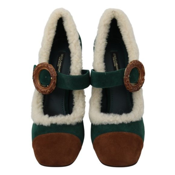 Dolce & Gabbana Green Suede Fur Shearling Mary Jane Shoes - Picture 4 of 6